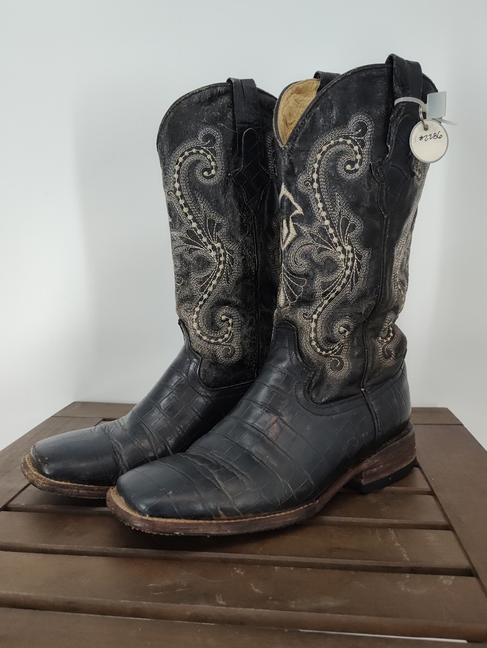 Ferrini Women Navy Western Embossed Leather Cowboy Boots Size 8B